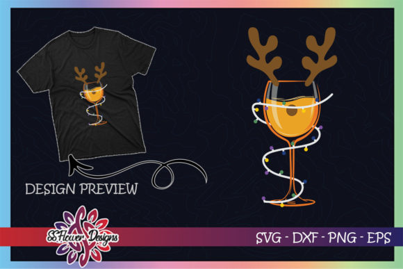 Wine Christmas Light Reindeer Graphics for T-Shirt Designs